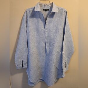 "For Cynthia"  Blue and White Striped Popover Tunic Linen & Cotton